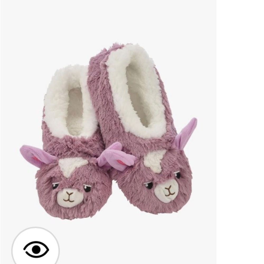 Snoozies Llama Alpaca Lavender Fuzzy Pull On Cozy Slippers Large NIB
